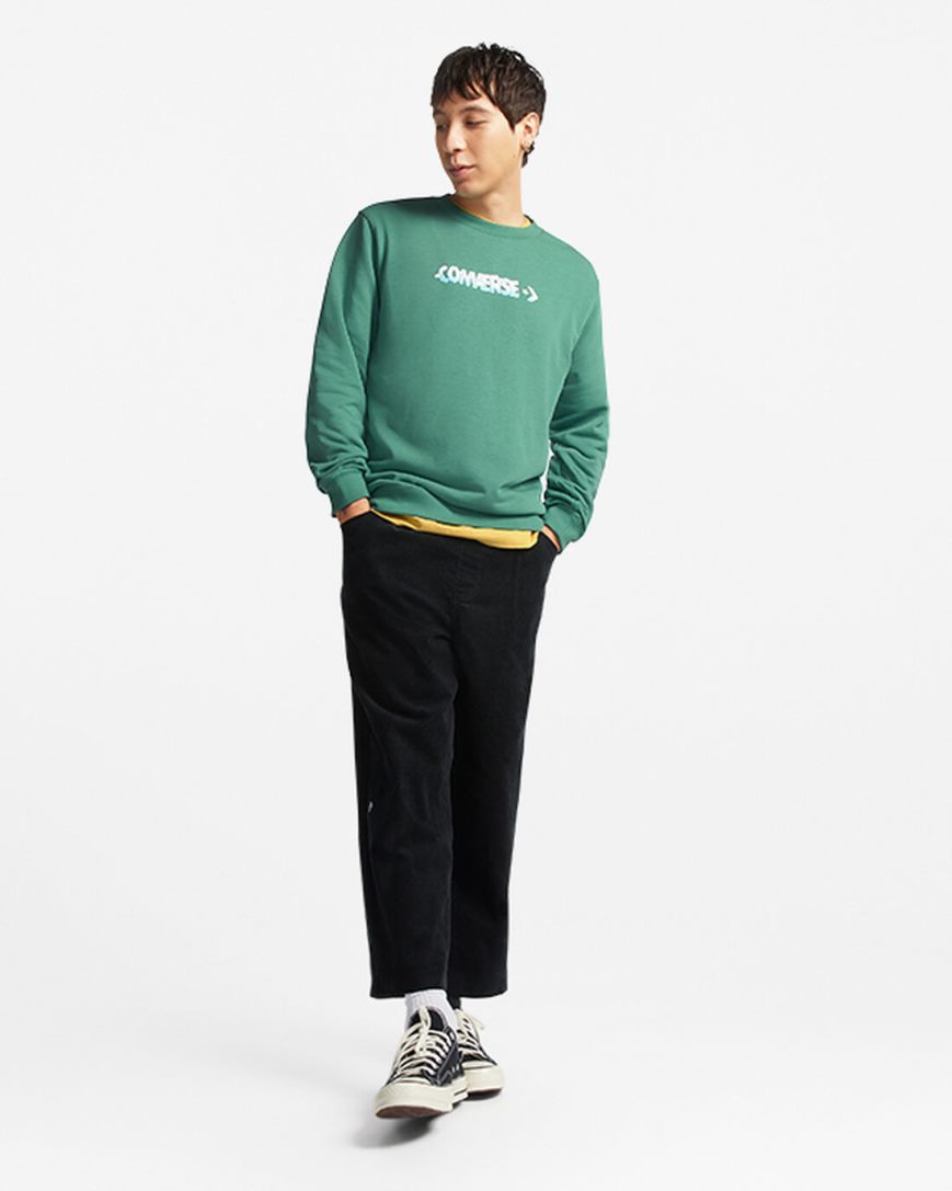 Mikiny Converse Cloud Grafika Long Sleeve Crew Panske Zelene | SK YEKZG1